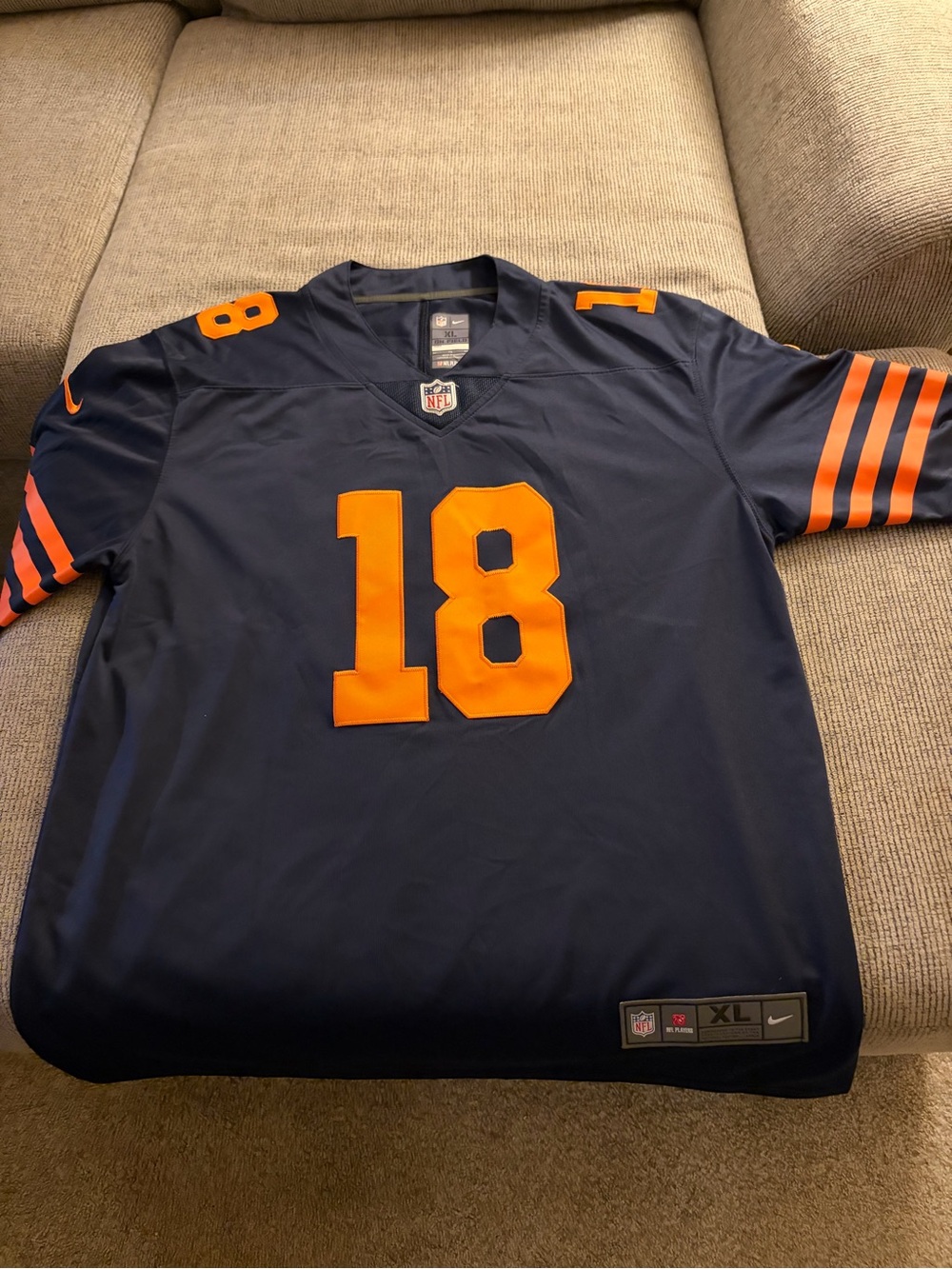 Nike Navy Blue and Orange Football Jersey #18 Caleb Williams